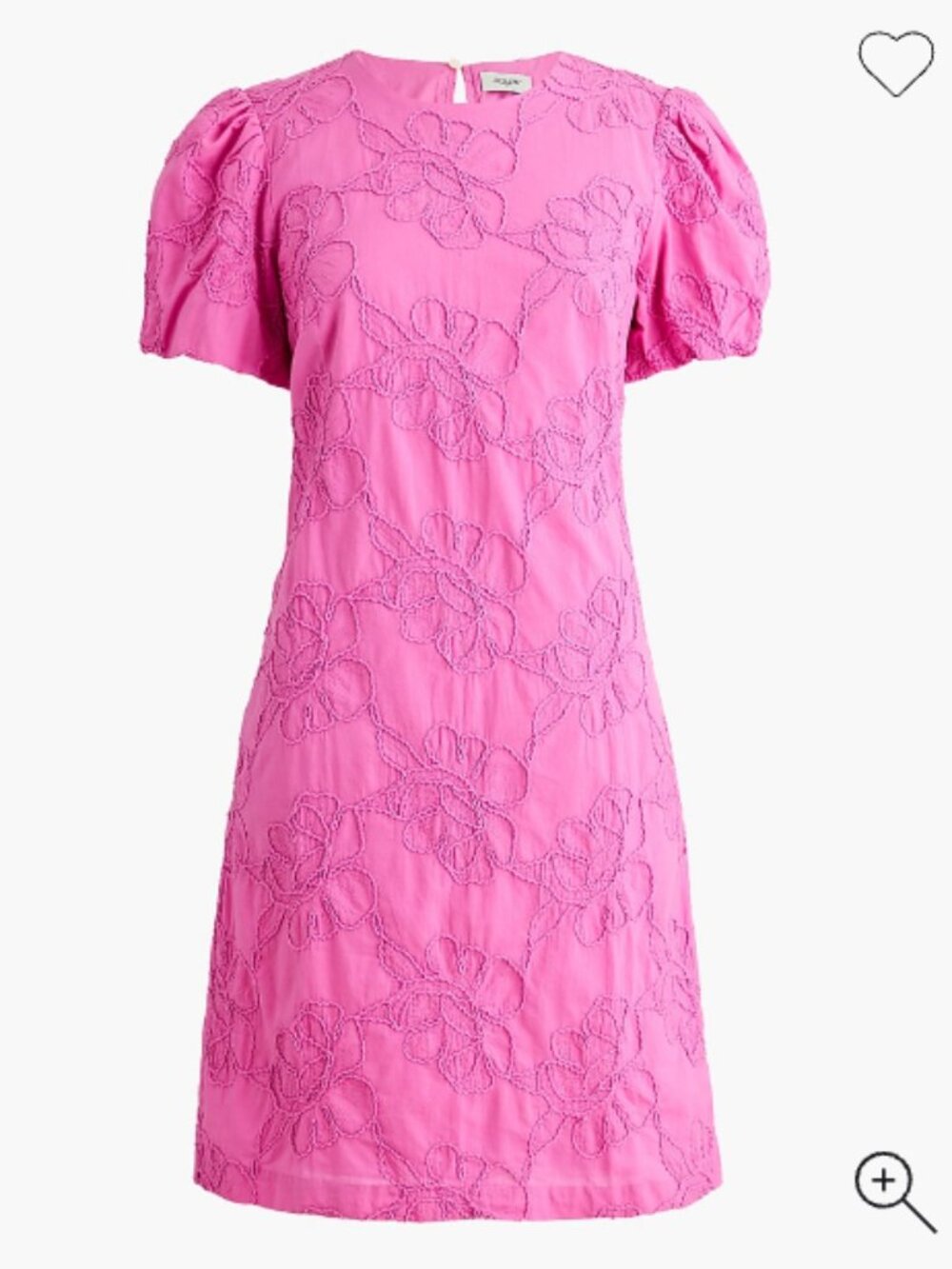 J. Crew Bright Pink Embroidered puff-sleeve mini dress • size 10 • NWT • CI022